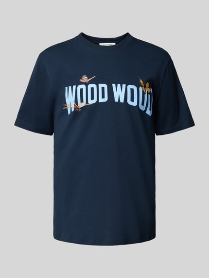 Wood Wood T-Shirt mit Label- und Motiv-Print Modell 'Bobby' Dunkelblau 2