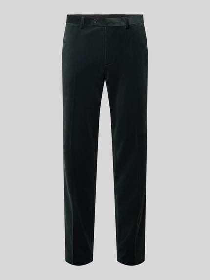 Produktfoto, Slim Fit Samthose mit Stretch-Anteil von MCNEAL in Dunkelgrün, samtige Textur, schmale Passform, elastischer Material-Mix