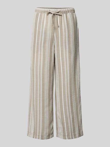 Productfoto, Culotte mit Kordelzug und Eingrifftaschen van Christian Berg Woman, loose fit, elastische taille, Franse steekzakken, gestreept beige-wit, zichtbare textuur, binnenbeenlengte 60 cm, taillewijdte 38 cm.