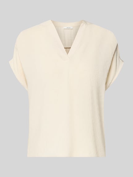 Produktfoto, Blusenshirt aus Modal-Mix Modell 'Sawoko' von OPUS, kolor kremowy, mieszanka modalu, krój relaxed fit, dekolt w serek, długość tyłu 56 cm, długość rękawów 16 cm, damski