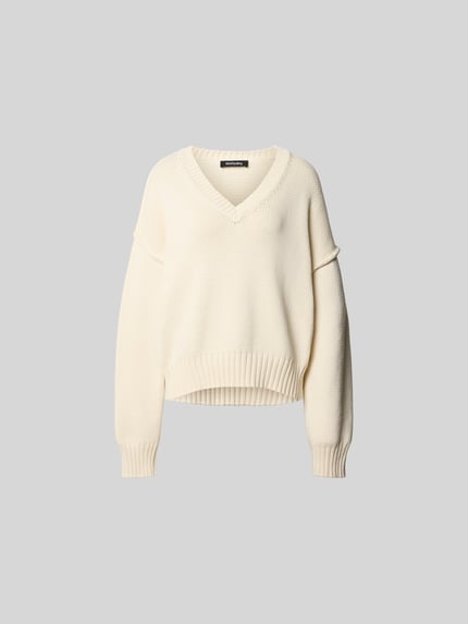 Produktfoto, Oversized Pullover in Strick-Optik van black palms in crème, katoenmix, oversized fit, V-hals, elastische boorden, ruglengte maat S 64 cm