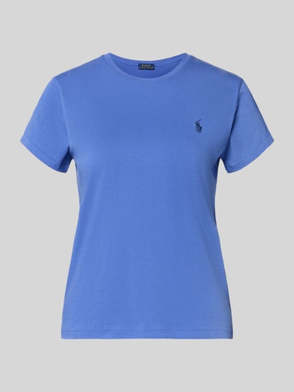 Produktfoto, T-shirt met labelstitching van Polo Ralph Lauren, puur katoen, regular fit, ronde hals, ruglengte maat S 54 cm, blauw