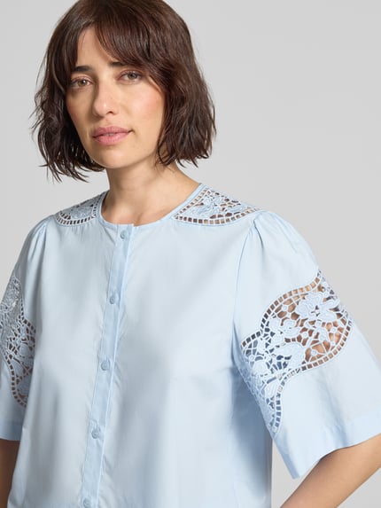 MOS MOSH regular fit blouse met kant model 'Rooma Cotoni' Lichtblauw - 3