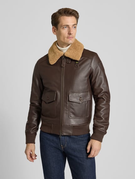 Blauer USA Lederjacke mit Zweiwege-Reißverschluss Modell 'CHEITON' Dunkelbraun 4