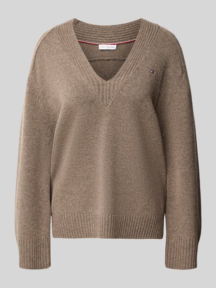 Tommy Hilfiger Pullover aus Wolle mit Logo-Detail Taupe Melange 1
