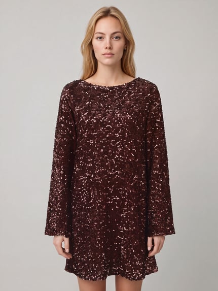 PIECES Paillettenkleid mit Rückenausschnitt Modell 'PCKAMMY' Mittelbraun 4