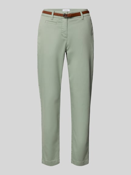 Produktfoto, Stoffhose mit Eingrifftaschen von comma in hellem Grün, gerader Schnitt, Baumwoll-Mix, Stretch-Anteil, Stoffgürtel, glatte Textur