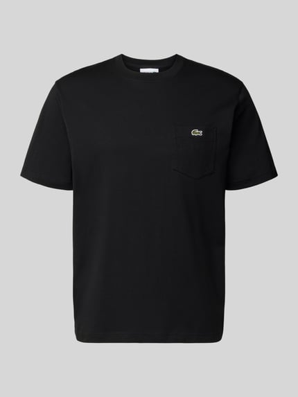 Produktfoto, Regular Fit T-Shirt aus reiner Baumwolle von Lacoste in Schwarz, unifarben, Rundhals, Logo-Stitching, glatte Textur