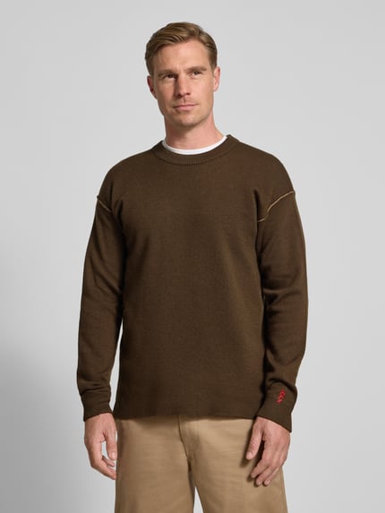 Scotch & Soda Regular fit gebreide pullover van mix van katoen en wol Donkerbruin - 4