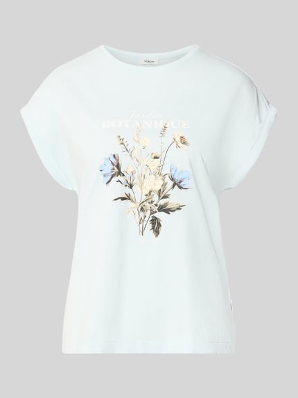 Produktfoto, Relaxed Fit T-Shirt aus reiner Baumwolle von s.Oliver RED LABEL, jasnoniebieski, jednolity kolor, nadruk na froncie, krótki rękaw z podwinięciem, okrągły dekolt, miękka bawełna, tekstura gładka