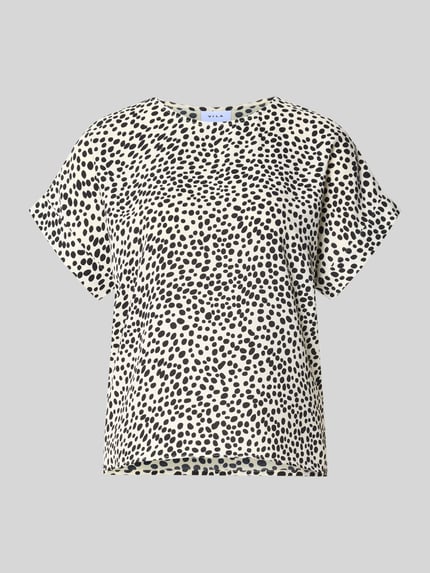 Productfoto, Blusenshirt im Allover-Look Modell 'JOSA' van Vila in regular fit met ronde hals, lichte stof met zwarte stippen, achterkantlengte bij maat 36: 58 cm, mouwlengte bij maat 36: 24 cm