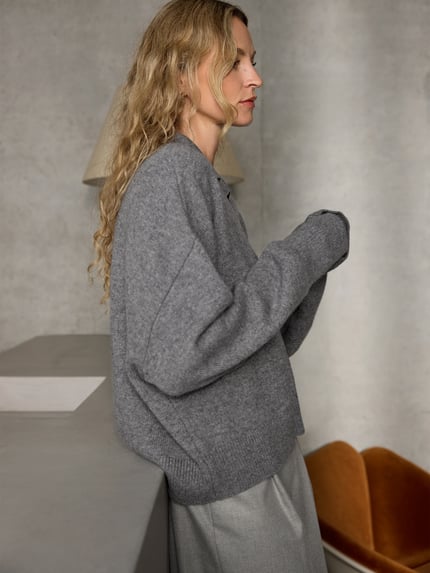 Style Icon Collection Rippstrickpullover aus Wolle  Mittelgrau Melange 6
