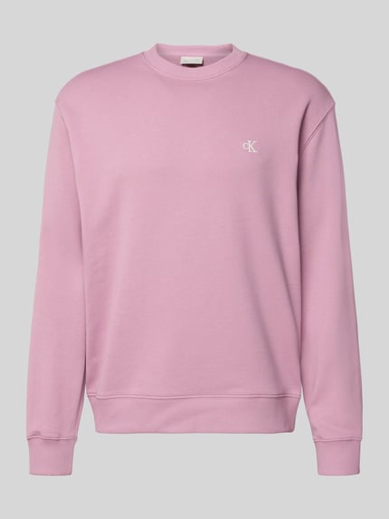Produktfoto, Sweatshirt aus reiner Baumwolle von Calvin Klein Jeans in Rosa, gerader Schnitt, Rundhalsausschnitt, Label-Stitching, gerippte Abschlüsse.