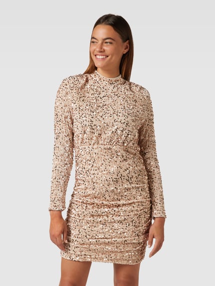 VERO MODA Sukienka o długości do kolan z cekinowym obszyciem model ‘BELLA’ Écru 4