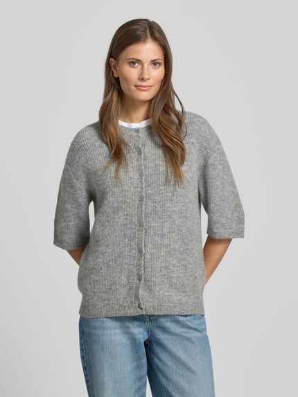 Samsøe Samsøe Strickjacke aus Woll-Mix mit 1/2-Arm Modell 'Saanoura' Hellgrau Melange 4