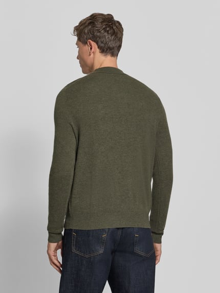 Christian Berg Men Gebreide pullover met polokraag en v-hals Olijfgroen gemêleerd - 5
