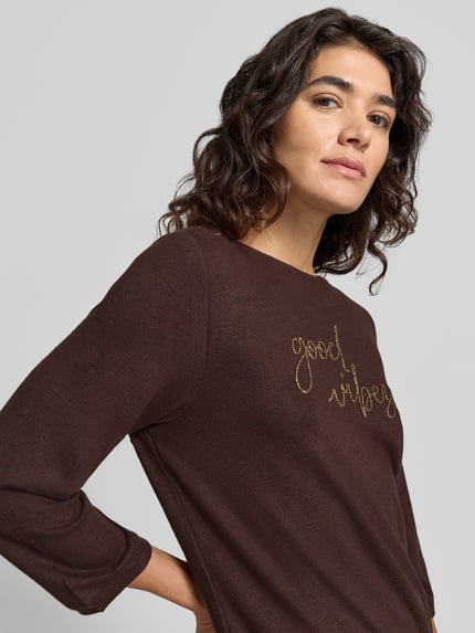 Tom Tailor Langarmshirt mit Glitzer-Schriftzug Good Vibes Schoko 3