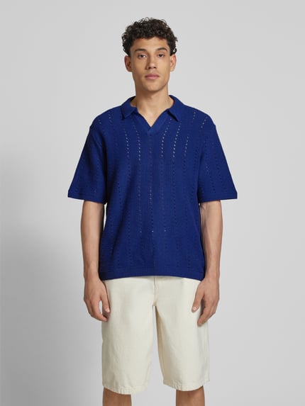 JACK & JONES Relaxed Fit Poloshirt mit Lochmuster Modell 'PAROS' Dunkelblau 4