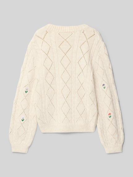 ONLY Regular Fit Pullover mit Lochstrick Modell 'FLOWER' Ecru 3