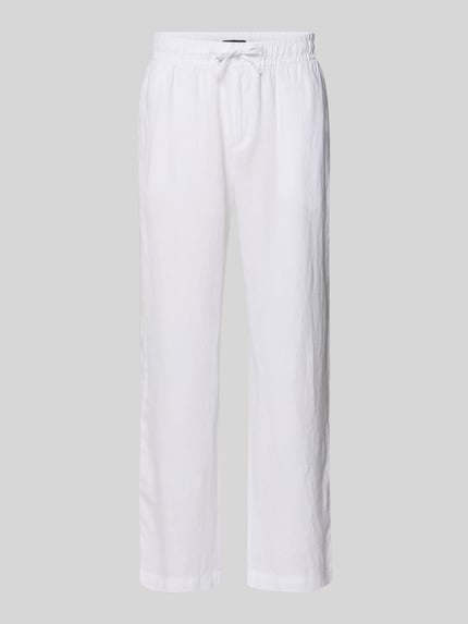 Produktfoto, Leinenhose mit elastischem Bund von MCNEAL für Herren in Weiß aus Reine Leinen, Regular-Fit, mit Tunnelzug, Bundweite 44 cm, Innenbeinlänge 77 cm.