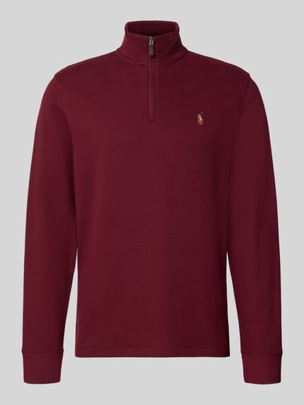 Produktfoto, Relaxed Fit Troyer aus reiner Baumwolle von Polo Ralph Lauren in Dunkelrot mit glatter Oberfläche und kleinem Logo auf der Brust