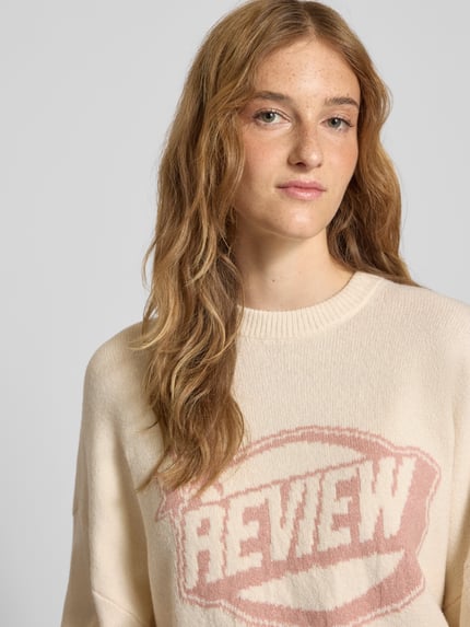 REVIEW Gebreide pullover met labelprint Offwhite gemêleerd - 3
