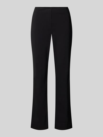 Produktfoto, schwarze Regular Fit Schmale Hose aus Viskose-Mix Modell 'Ina' von Stehmann, unifarben, Popeline, Mid Waist, Seitenschlitz am Beinabschluss