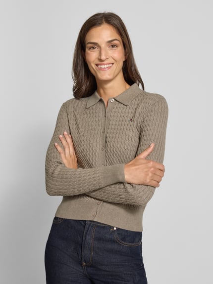 Tommy Hilfiger Regular Fit Strickjacke aus Baumwoll-Mix Taupe 3