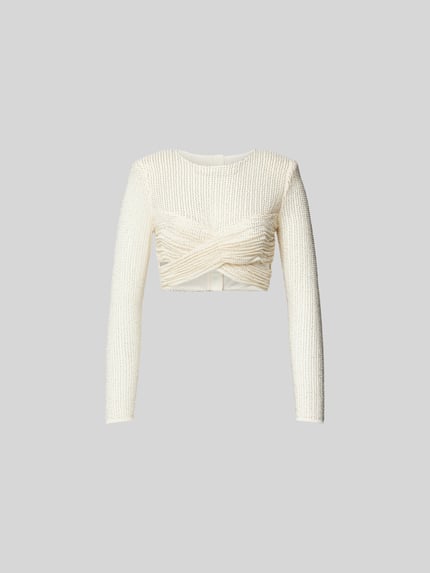 Self-Portrait Kort shirt met lange mouwen met siergarnering Ecru - 2