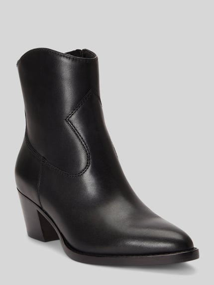 Lauren Ralph Lauren Botki ze skóry welurowej cielęcej z obcasem w stylu kowbojskim Czarny 1