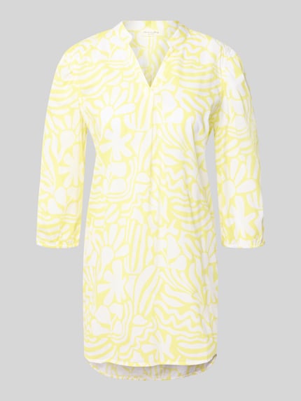 Productfoto, Relaxed Fit Tunika-Bluse met bloemen all-over print van Christian Berg Woman, puur katoen, wit-geel, tuniekhals, 3/4-mouw, elastische mouwboord, ruglengte maat 36: 84 cm, mouwlengte maat 36: 46 cm