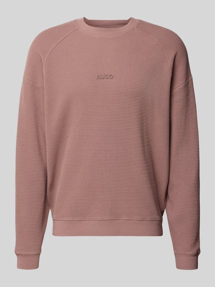 Produktfoto, Regular Fit Sweatshirt aus reiner Baumwolle Modell 'DAFFLYN' von HUGO in Altrosa, Jacquard-Struktur, Rundhals, Label-Stitching, unifarben.