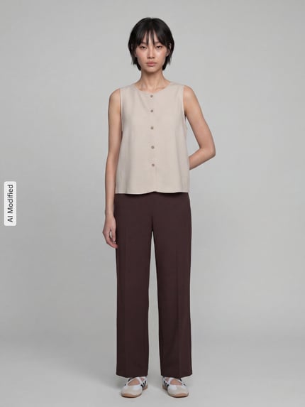 Vrouwenmodel draagt Wide Leg Weite broek uit viscosemix model 'Lillyth' van Raphaela By Brax, bruin, effen kleur, full-body vooraanzicht.