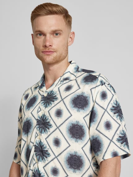 Jake*s Studio Men Regular Fit Freizeithemd mit Allover-Muster Sand 3