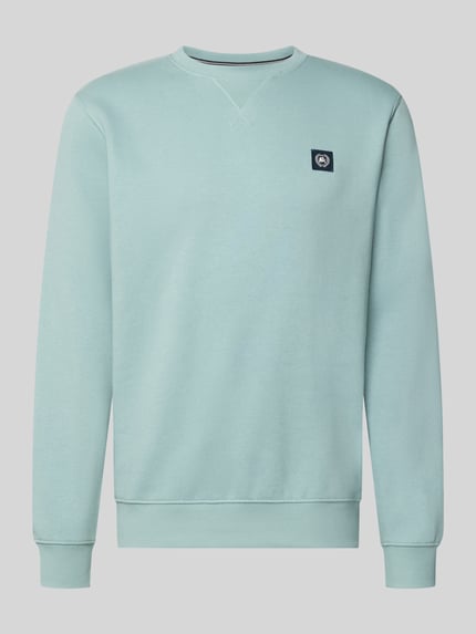 Produktfoto, Regular Fit Sweatshirt aus Baumwoll-Mix von LERROS in hellem Mintgrün, Logo-Patch, gerippte Abschlüsse, Rundhalsausschnitt.