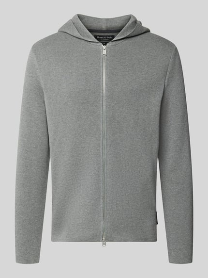 Produktfoto, grauer Regular Fit Pullover aus reiner Baumwolle von Marc O'Polo mit Kapuze, glatte Strickstruktur, Herren Pullover von Marc O'Polo