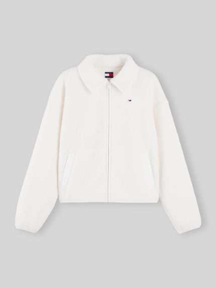 Tommy Jeans Boxy Fit Teddyjacke mit Label-Patch Weiss 2