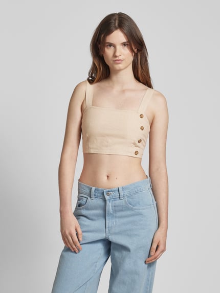 ONLY Crop top van linnen-viscosemix model 'CARO' Zand - 4