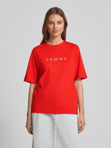 Selected Oversized T-Shirt mit Label-Print Modell 'VILJA' Rot 4
