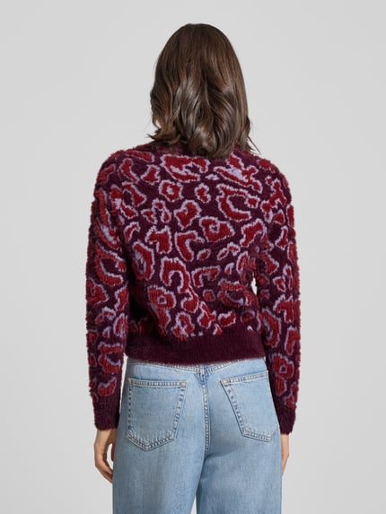 VERO MODA Sweter z dzianiny o kroju regular fit ze wzorem na całej powierzchni model ‘JUNGLE’ Bordowy 5