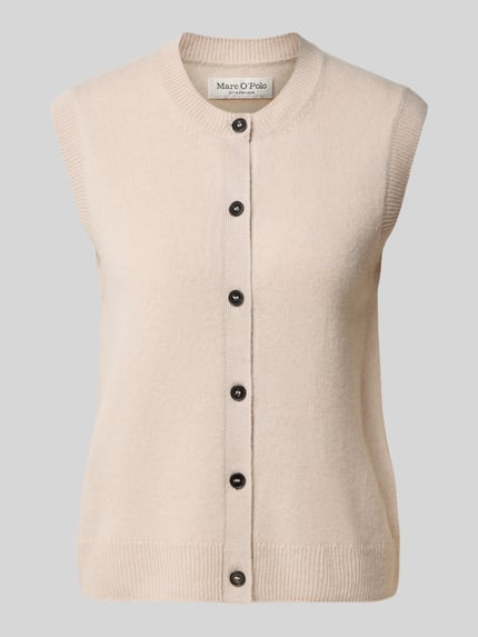 Produktfoto, beige Regular Fit Strickweste aus reiner Schurwolle von Marc O'Polo, glatte Textur, gerade Passform, Damen Strickweste von Marc O'Polo