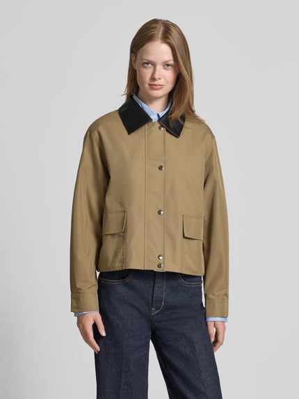 Oui Overhemdjack met platte kraag Kaki - 4