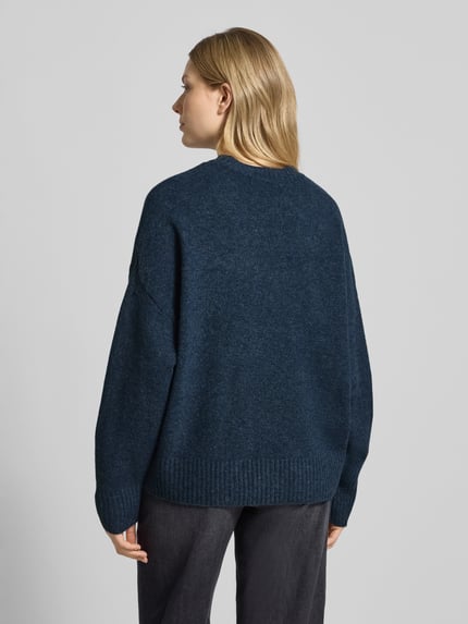VERO MODA Sweter o kroju relaxed fit z domieszką wełny model 'BOOM' Granatowy melanż 5
