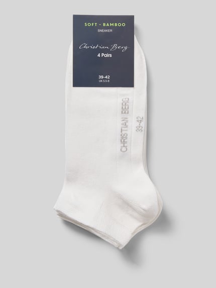 Produktfoto, Slim Fit Socken aus Viskose-Mix im 4er-Pack von Christian Berg Men in Weiß, glatte Textur, Knöchellänge, elastischer Viskose-Mix
