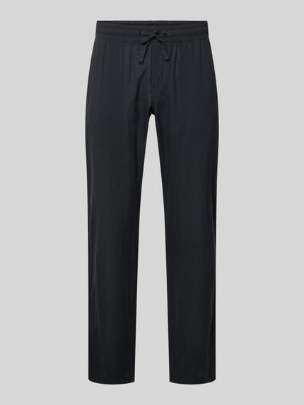 Produktfoto, schwarze Hose aus Baumwoll-Leinen-Mix Modell 'KANE' von Jack & Jones, Regular-Fit, elastischer Bund, glatte Struktur