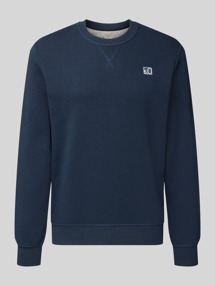 Produktfoto, Regular Fit Sweatshirt aus Baumwoll-Mix von s.Oliver RED LABEL in Dunkelblau, unifarben, Rundhals, Logo-Stitching, Sweatstruktur