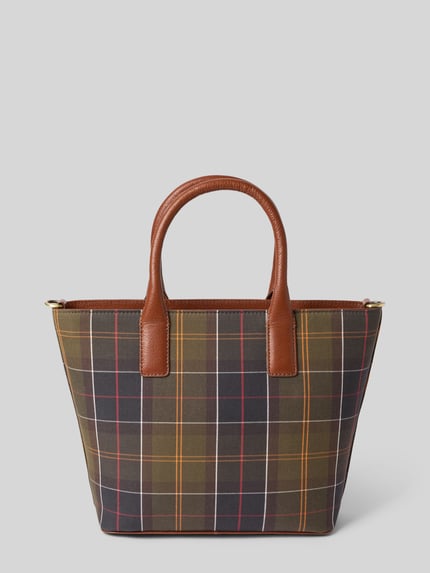 Productfoto, Henkeltasche met katoen-aandeel model 'BIRCH' van Barbour, dames handtas in ruitpatroon met bruine leren details