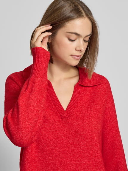 PIECES Regular Fit Strickpullover mit Woll-Anteil Modell 'MALOU' Rot 3
