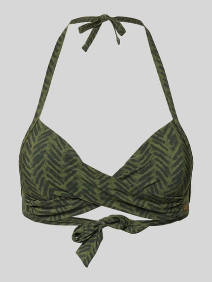 Productfoto, Bikini-top met vetersluiting model 'EYRO CALENY' van Banana Moon, stretchmateriaal, aansluitende fit, all-over print, halternek.
