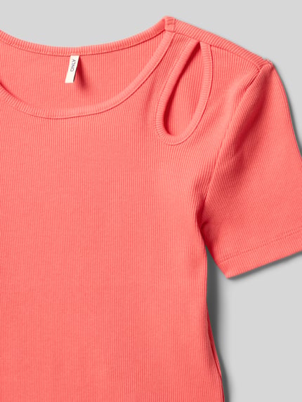 ONLY T-shirt o kroju slim fit z mieszanki bawełny model ‘NESSA LIFE’ Koralowy 2